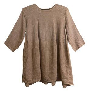 Baci ALL Linen Baby Doll Dress Lagenlook Medium Italy Brown Sack Minimalist